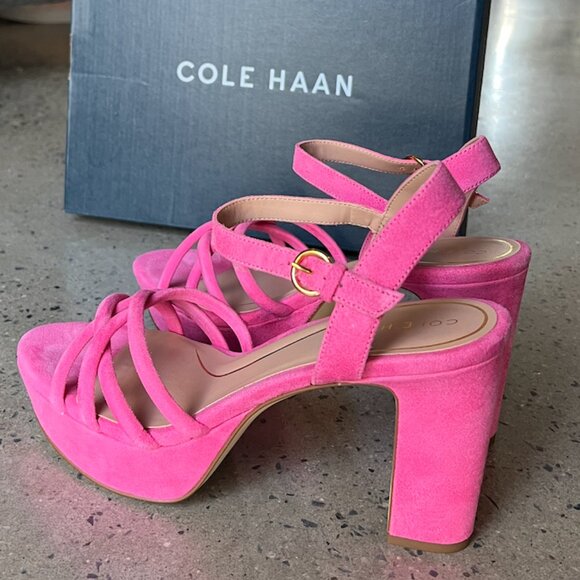 Cole Haan Grove Suede Platform Sandal Neon Fuschia NIB - Picture 7 of 11